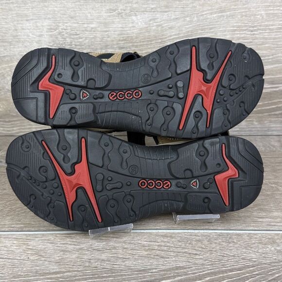 Ecco Yucatan Tan Black Gray Leather Women’s Sz 8/EU 39 Hook & Loop Sport Sandals - Picture 8 of 10